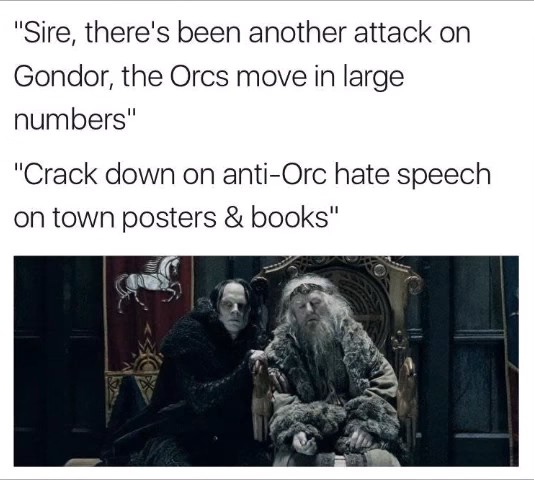 Sire, there's been another attack on Gondor, the Orcs move in large numbers. Crack down on anti-Orc hate speech on town posters & books
